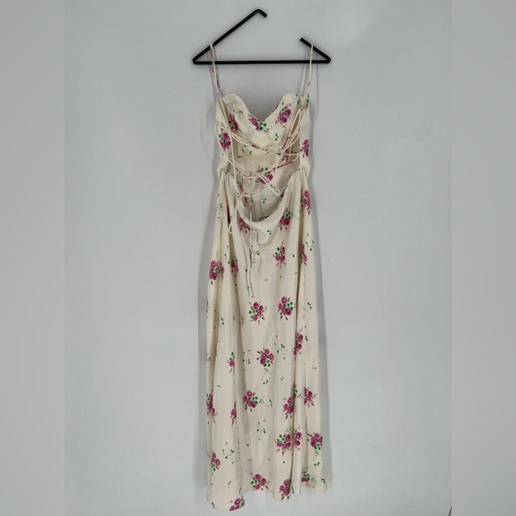 Zara Satin Floral Bustier Front Slit Strappy Midi Dress - Picture 6 of 12